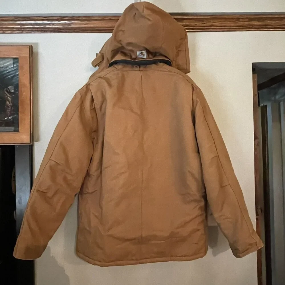 Vintage Carhartt Jacket CO3BRN Quilted Lining Brown Duck Hooded USA‎ Union  XXL